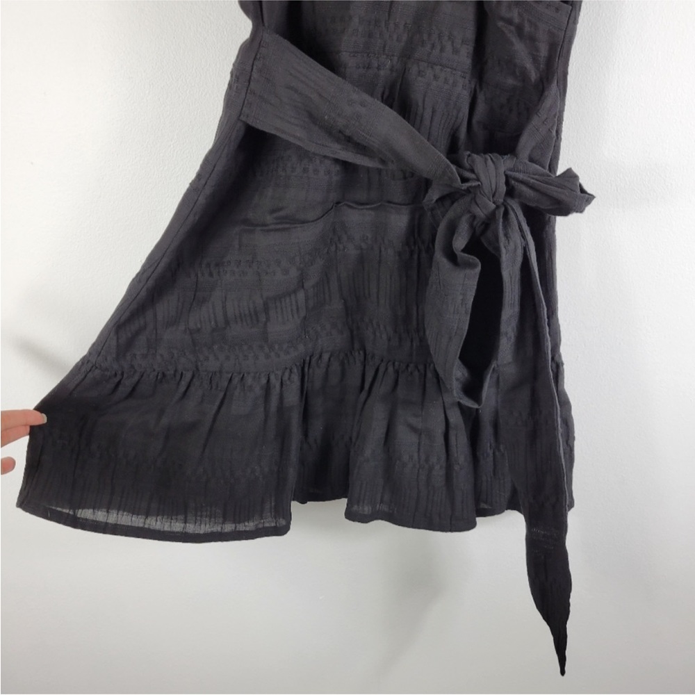 Veronica Beard Shadow Extended Shoulder Shirred Ruffle Wrap Minidress Black Sz 6 - Picture 6 of 12